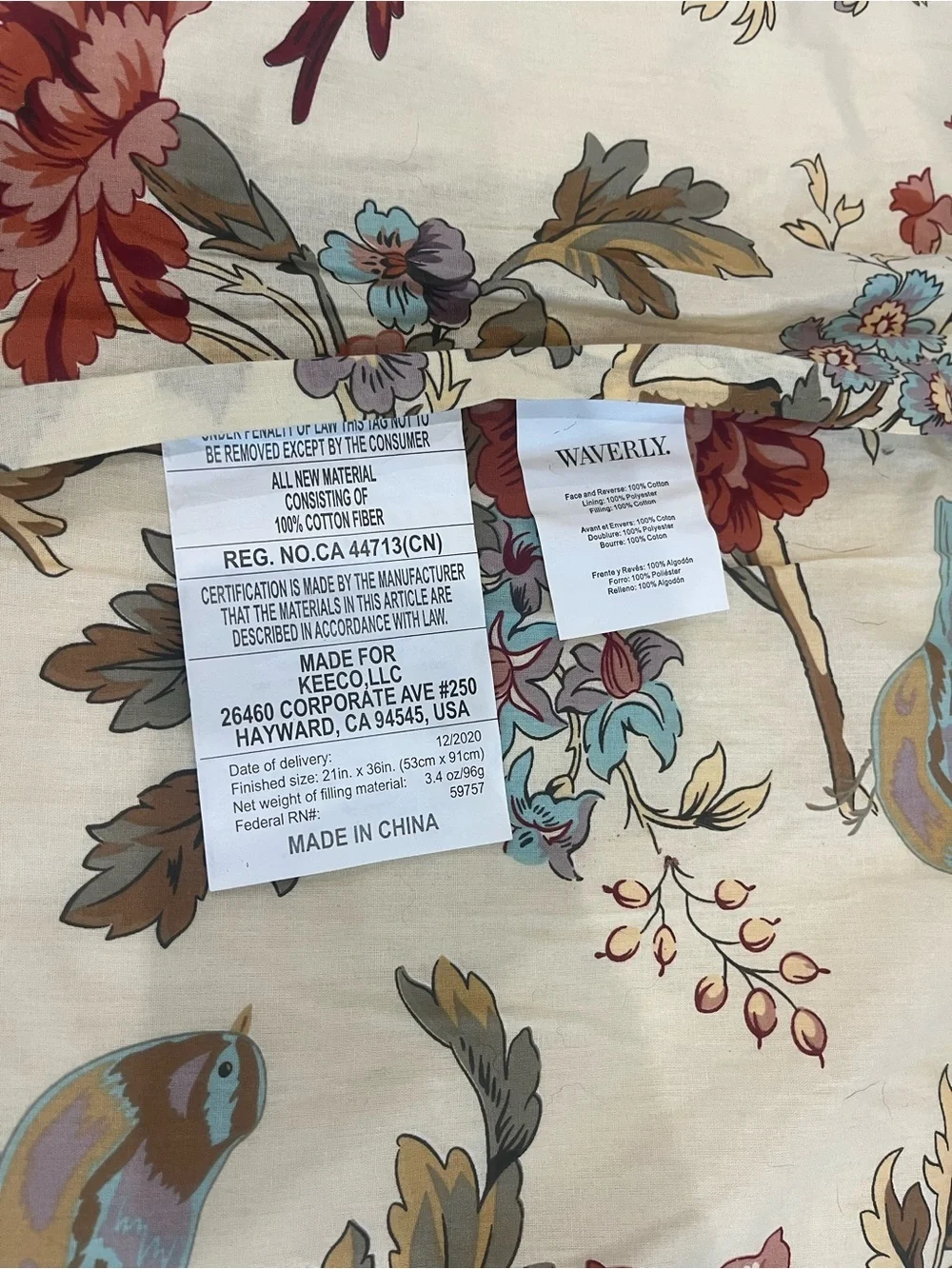 2 Waverly Charleston Chirp King Beige Bird Floral Cotton Quilted Pillow Shams